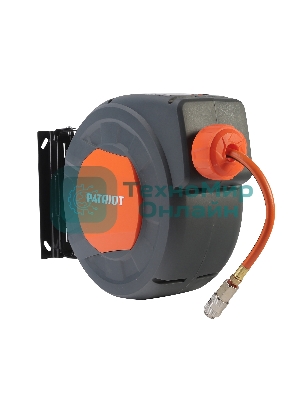 Шланг Patriot 520002430 пневматический армированный на автоматической катушке PHC 10/12 (прямой, ПВС армированный, длина 10 м, диаметр 10х12, раб/макс давление 10/20 бар, мин/макс температура -5/45С, быстросъем рапид, резьба 1/4)