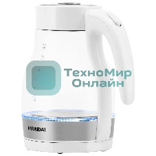 Чайник электрический Hyundai HYK-G3802 1.7 л, 2200 Вт, белый/серебристый (корпус: стекло)