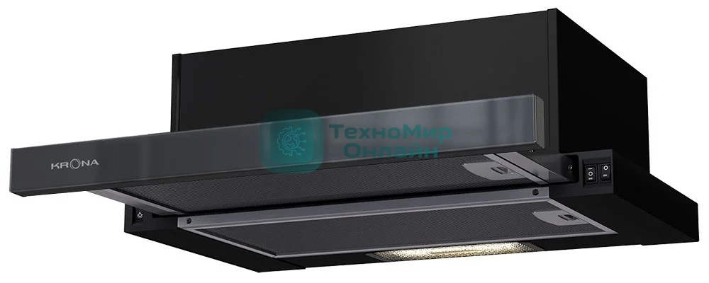 Вытяжка встраиваемая Krona Kamilla 600 AIR 2B черный, 60 см, 1066 куб. м/ч, 58 дБ