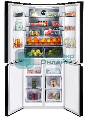 Холодильник Nordfrost RFQ 450 NFGb черное стекло многокамерный 270/135л морозилка сбоку, No Frost, Side by Side