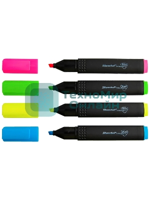 Набор текстовыделителей Silwerhof Prime+, скошенный пишущий наконечник, 1-4мм, 4 цвета, ассорти/голубой пакет с европодвесом (4шт.)