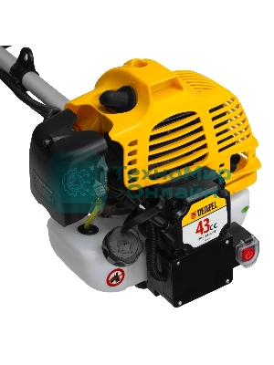 Триммер бензиновый Denzel DT-43E, 43 см3, неразъемная штанга, электростартер, состоит из 2 частей