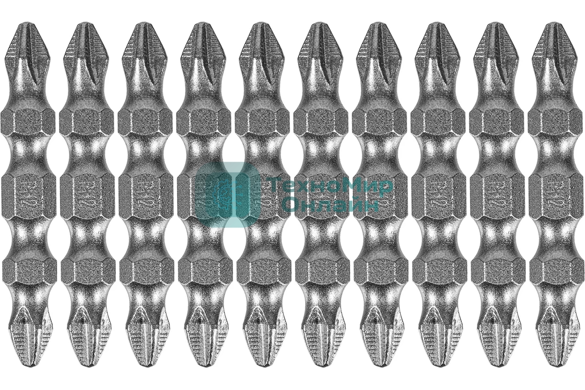 Набор бит Denzel двухстор., PH2-PH2х45 мм, сталь S2, 10 шт.