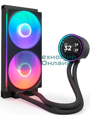 Система жидкостного охлаждения для ПК/Water Cooling System NZXT Kraken Elite 280 RGb (250W, 280мм, LED temp., Black/Fans: 2x140мм, 98.61CFM, 34.5dBA, 2000RPM/Pump height 65мм, 2800RPM, Rad thickness 27мм/S: 1851, 1700, 1200, 115X, AM5, AM4)