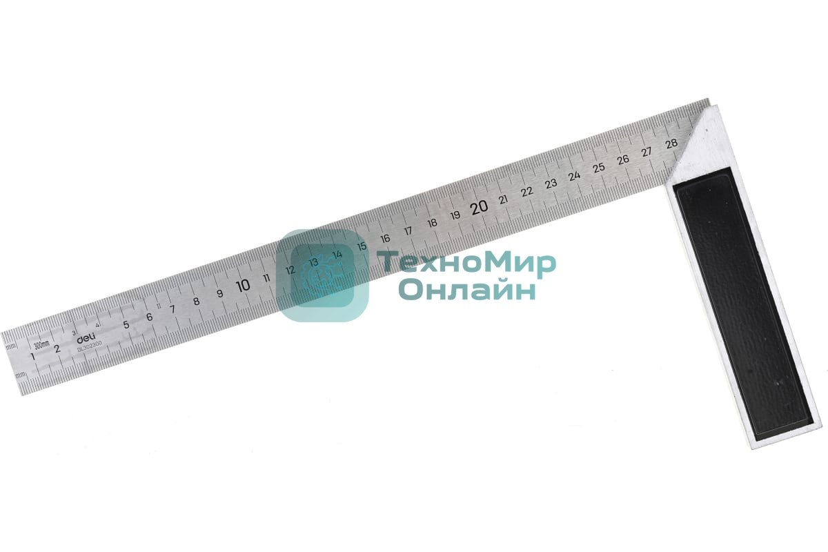 Угловая линейка стальная Deli DL302300 300мм нержавеющая сталь + алюминиевое основание