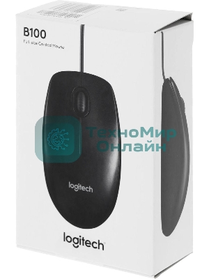 Мышь проводная Logitech B100 черный, 1000 dpi, USB, кнопки - 3