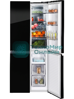 Холодильник Nordfrost RFQ 450 NFGb черное стекло многокамерный 270/135л морозилка сбоку, No Frost, Side by Side