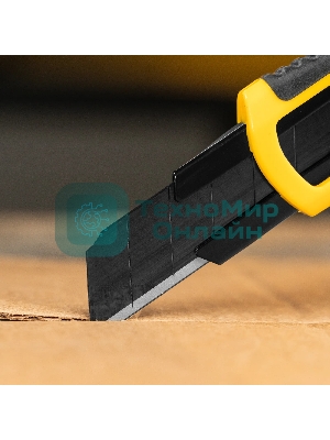 Нож Denzel 18 мм, сменное лезвие, SK4, корпус из ABS + TPR, торцевой зажим