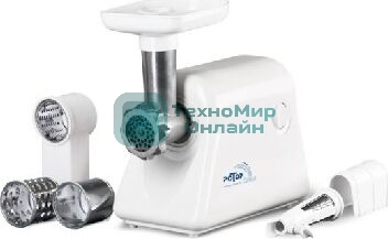 Мясорубка электрическая Ротор Дива Р ЭМШ 35/300-3 белый, 1500 Вт, 0.6 кг/мин, реверс, защита от перегрузки, насадки - 4