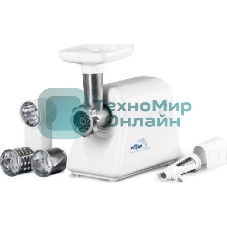 Мясорубка электрическая Ротор Дива Р ЭМШ 35/300-3 белый, 1500 Вт, 0.6 кг/мин, реверс, защита от перегрузки, насадки - 4