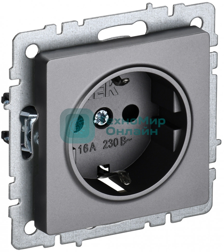 Розетка 1-местная IEK BRITE 16А РС11-1-0-БрС с заземлением, без защитных шторок, 16А, сталь
