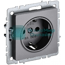 Розетка 1-местная IEK BRITE 16А РС11-1-0-БрС с заземлением, без защитных шторок, 16А, сталь