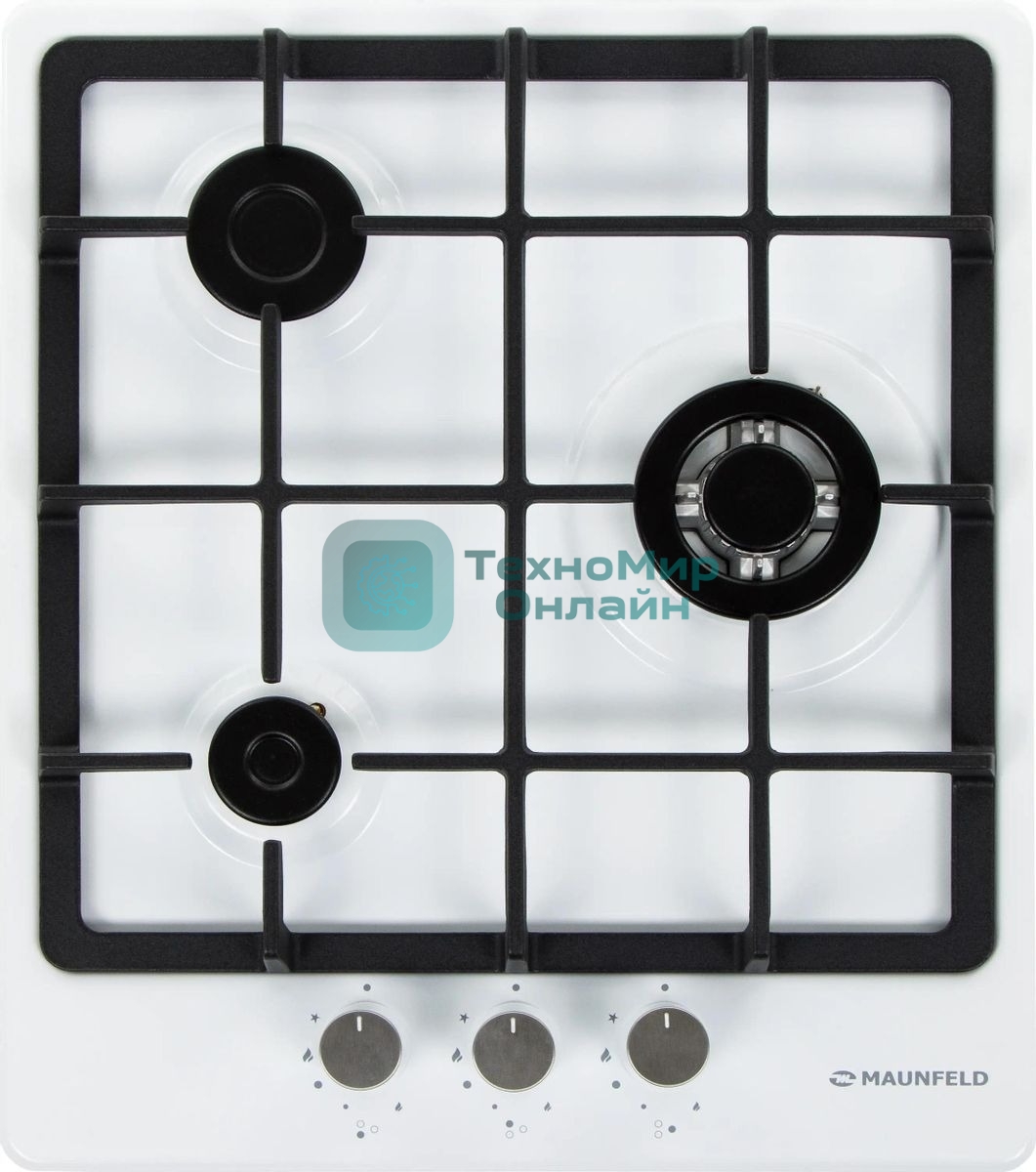 Газовая варочная панель Maunfeld EGHE.43.33CW/G, 3 конфорки, эмалированная сталь, белый