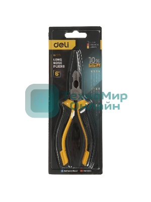 Удлиненные плоскогубцы Deli DL0101 160 мм, двухкомпонентная прорезиненная рукоять