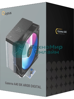 Кулер для процессора Ocypus Gamma A40 BK ARGB Digital, 100мм ARGB FAN, Top Display Panel, 4 HEAT PIPES, 4-PIN PWM, 600-2400 RPM, 29.5DBA, HYDRO BEARING, LGA115X/1200/1700/18XX, AM4/AM5