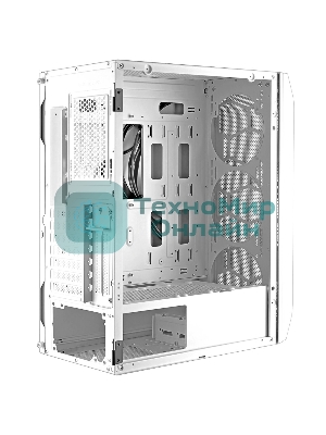 Компьютерный корпус Ginzzu GL 185 белый боковая дверца закаленное стекло на петлях на магнитах