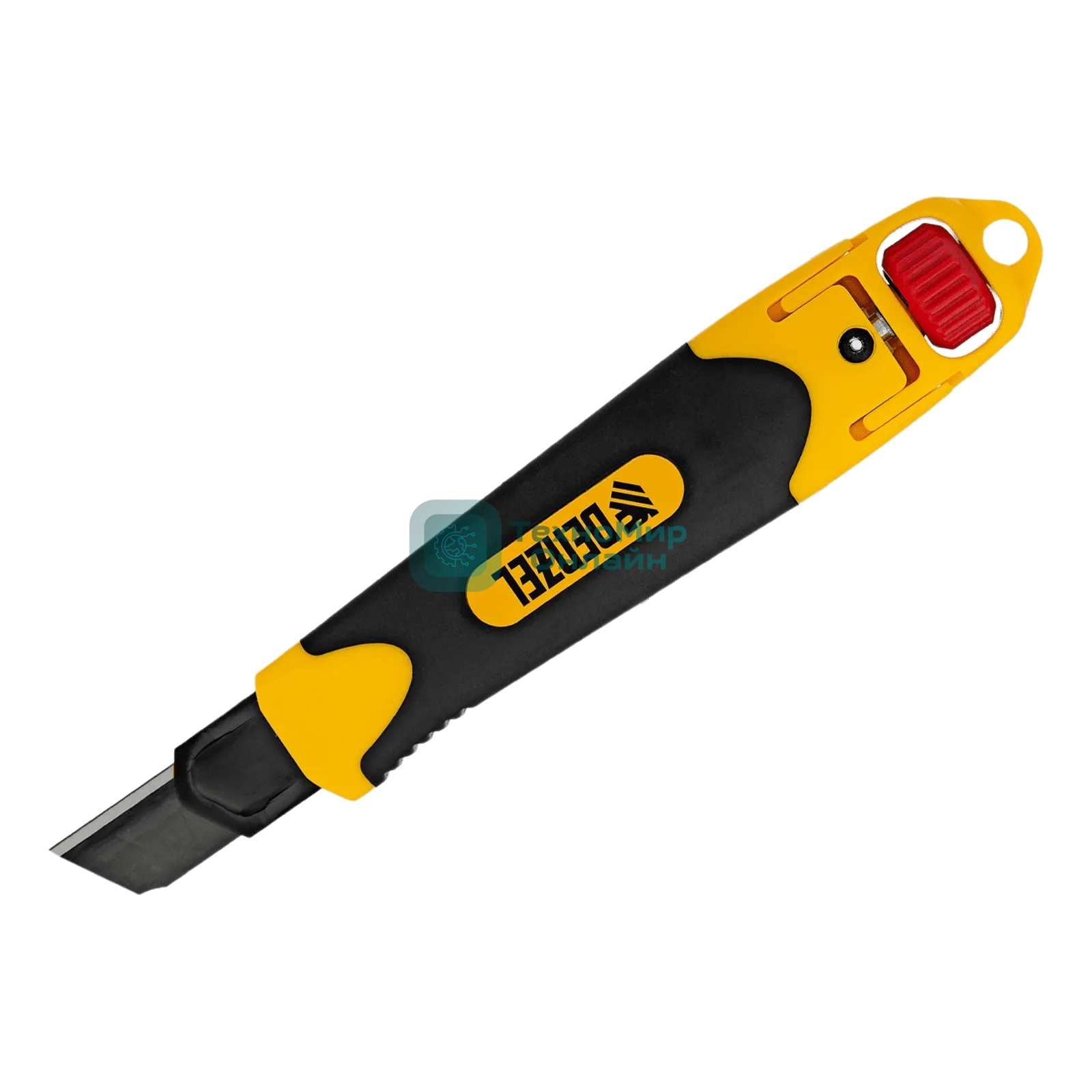 Нож Denzel 18 мм, сменное лезвие, SK4, корпус из ABS + TPR, торцевой зажим