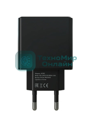 Сетевое зарядное устройство MORE CHOICE (4610196409936) NC60 1USB-C 3.0A PD 20W быстрая зарядка черный