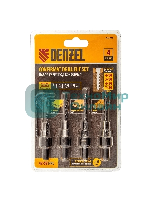 Набор сверл под конфирмат Denzel 3-5 мм, 4 шт