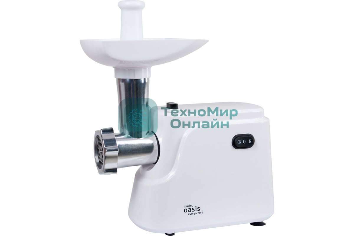 Мясорубка электрическая OASIS MG-TK1 белый, 1500 Вт, 1.8 кг/мин, реверс, защита от перегрузки, насадки - 4
