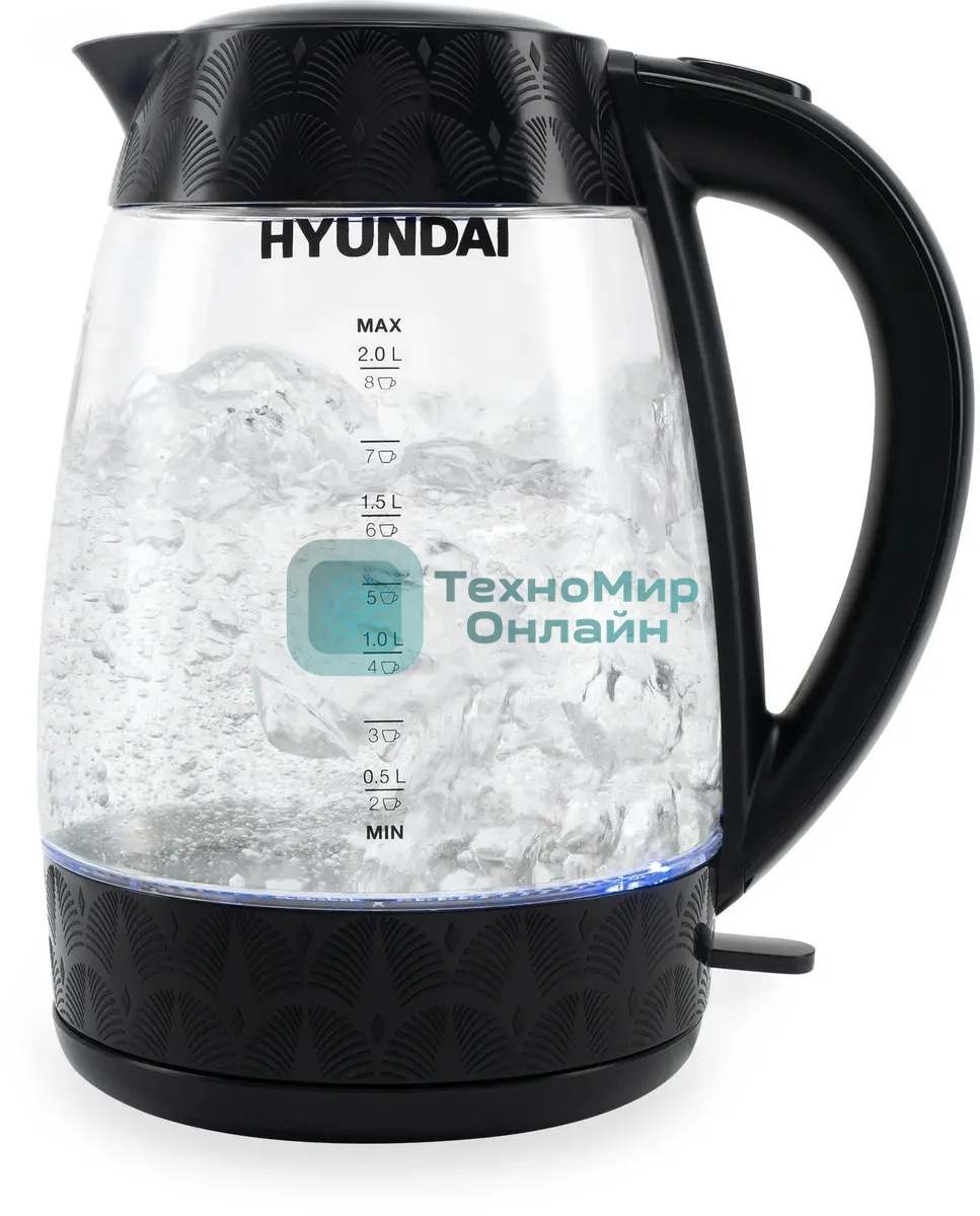 Чайник электрический Hyundai HYK-G4505 2 л, 2200 Вт, черный (корпус: стекло)