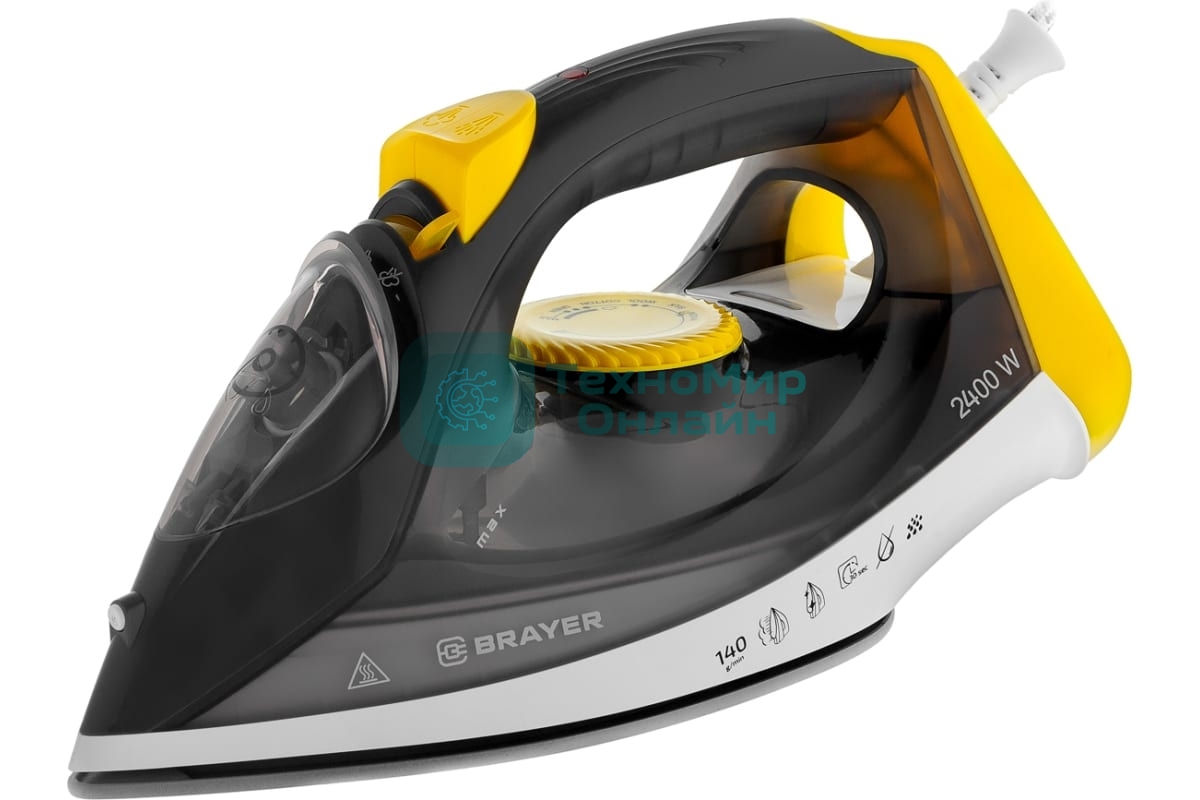 Утюг BRAYER BR4003GY серый/желтый/черный, 2400 Вт, 25 г/мин, 140 г/мин, 330 мл