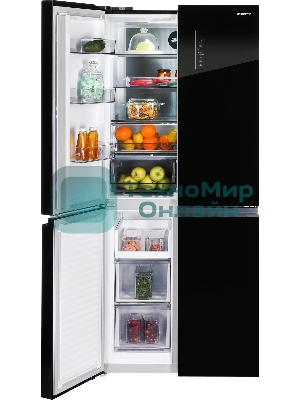 Холодильник Nordfrost RFQ 450 NFGb черное стекло многокамерный 270/135л морозилка сбоку, No Frost, Side by Side