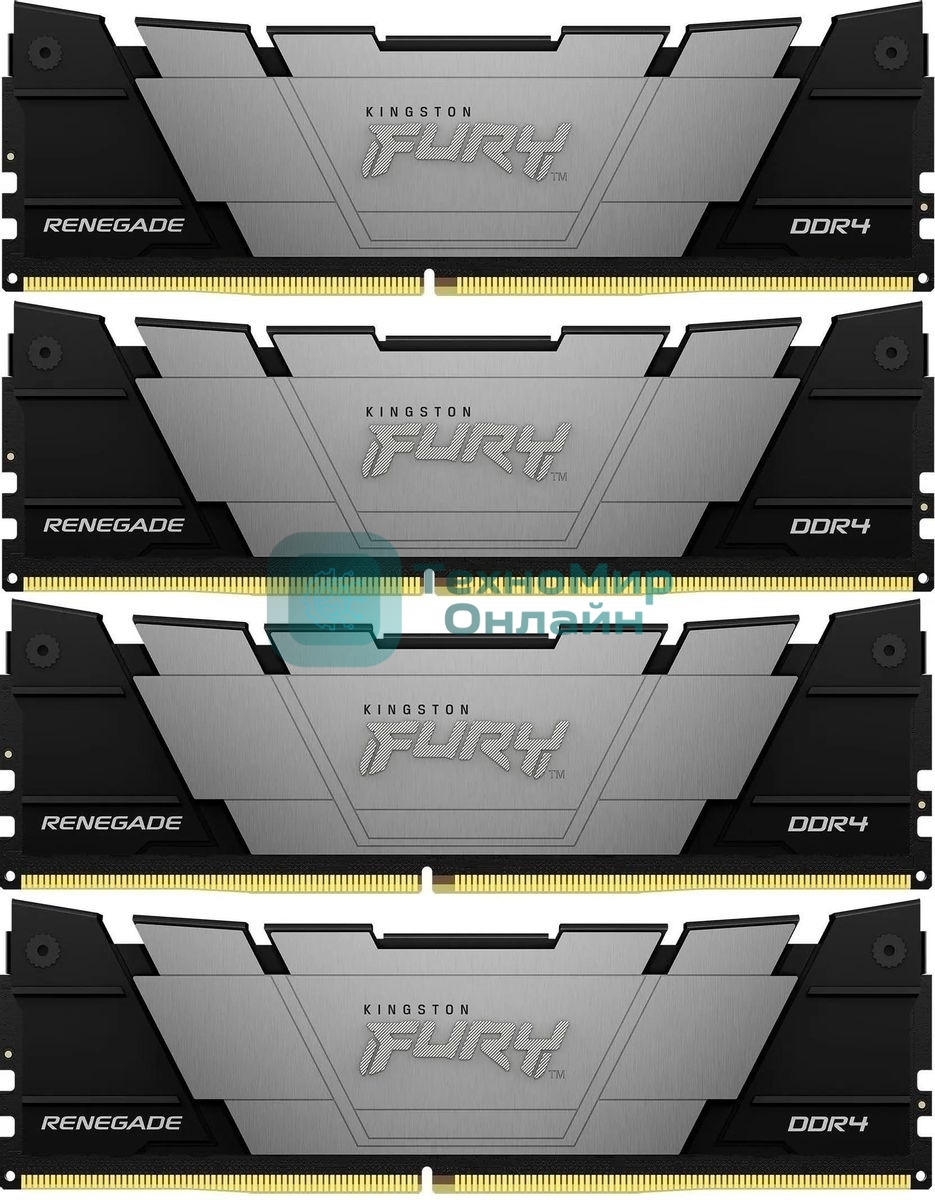 Оперативная память Kingston Fury Renegade, 64Gb (4x16GB), DDR4, 3600MHz, CL16, DIMM, с радиаторами, серый/черный