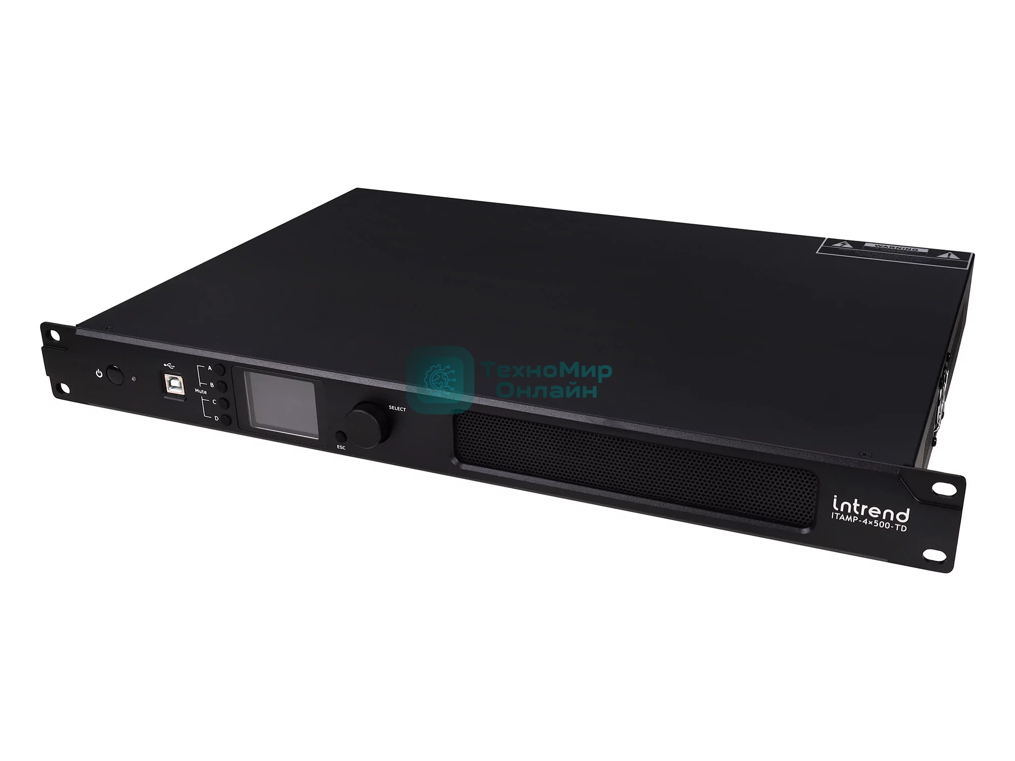 Усилитель Intrend ITAMP-4x500-TD четырехканальный, 4x500W/4Ом, 4x300W/8Ом, мостовой режим: 2x1000W/8Ом, 2x1000W/100V, 2x600W/70V, поддержка Dante, встроенный DSP