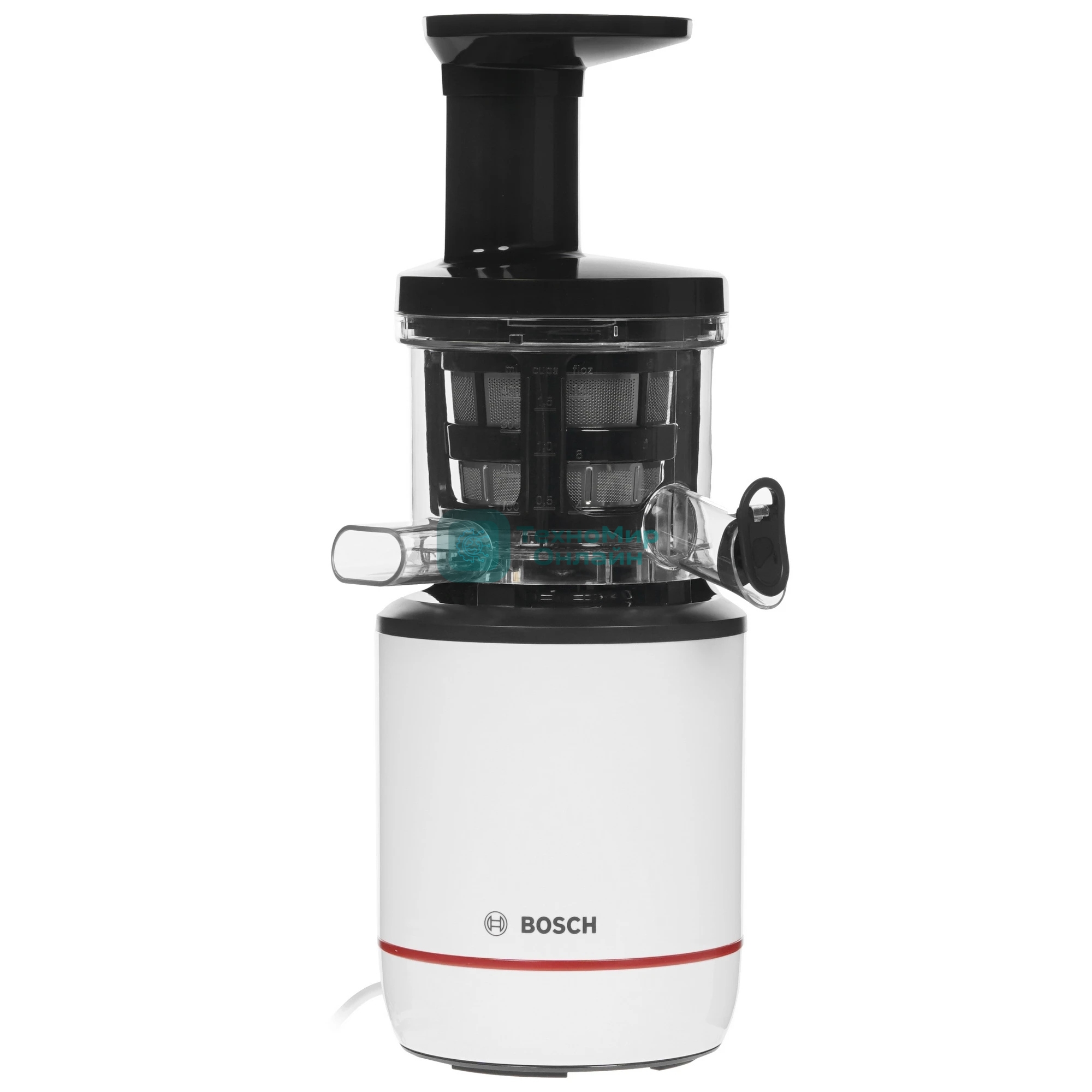 Соковыжималка Bosch MESM500W черный, шнековая вертикальная, 150 Вт, 1000 мл, электронное, реверс