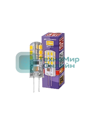 Лампа светодиодная JazzWay PLED-G4 3Вт капсульная 2700К теплый белый G4 200лм 220-230В