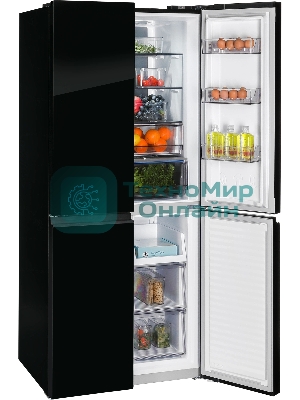 Холодильник Nordfrost RFQ 450 NFGb черное стекло многокамерный 270/135л морозилка сбоку, No Frost, Side by Side