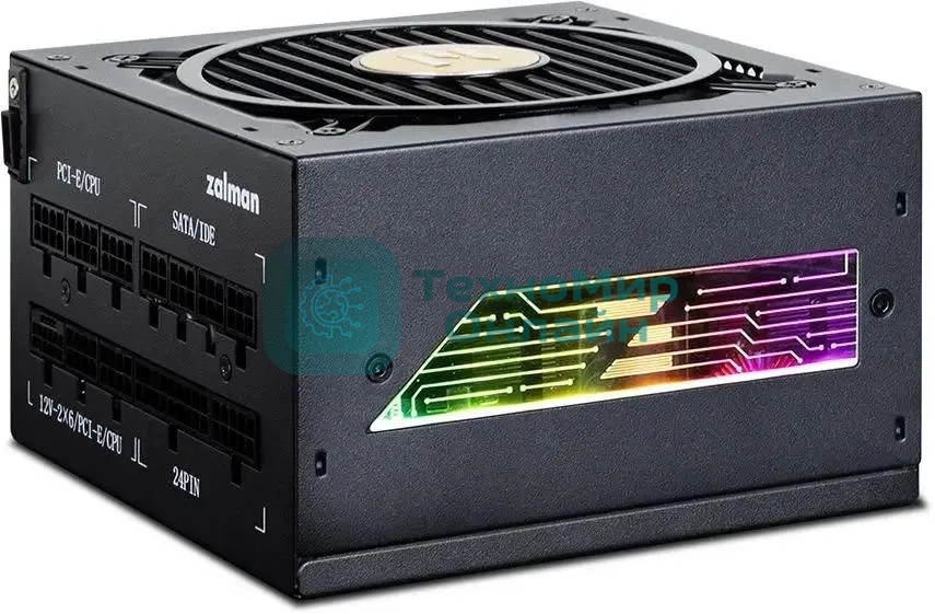 Блок питания Zalman ZM1000-TMX2 VIEW, 1000W, ATX12V v3.0, APFC, 12cm Fan, 80 PLUS Gold Gen5, Full Modular, side ARGb lights, Retail