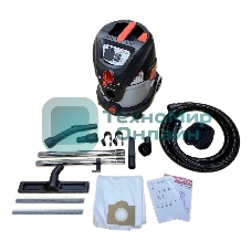 Строительный пылесос ИНТЕРСКОЛ PU-20/1400P серый, 230/1400 Вт, уборка сухая/сбор воды/выдув, пылесборник мешок/контейнер, 20 л