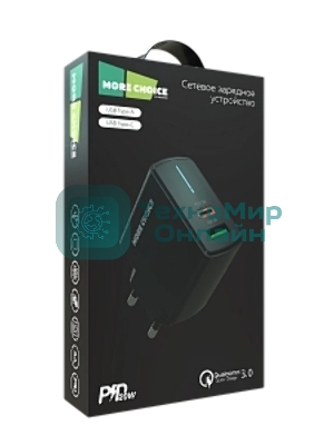 Сетевое зарядное устройство MORE CHOICE NC61 СЗУ 1USB+1USB-C 3.0A PD 20W+QC3.0 быстрая зарядка черный