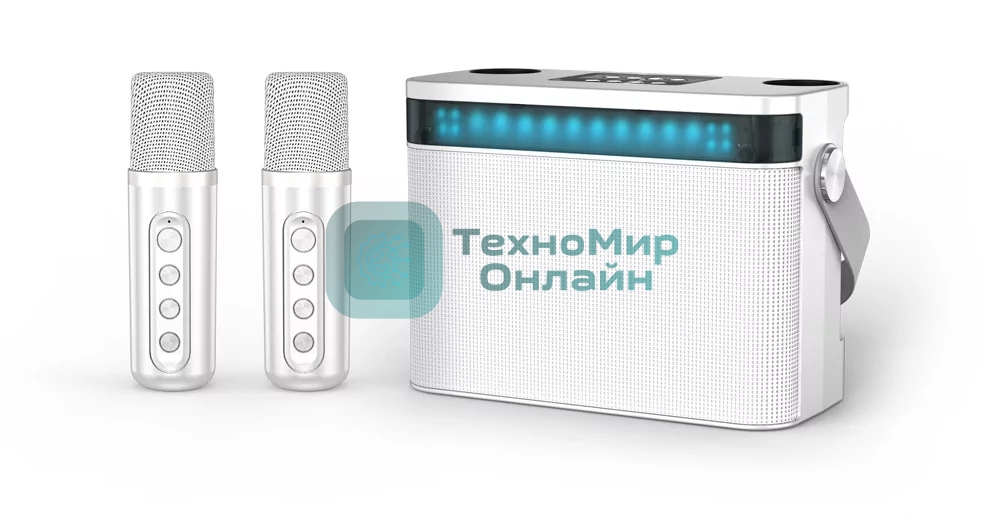 Переносная караоке система TRS2403 iconBIT K902W Колонка 10Вт, 2 микрофона Bluetooth, световые эффекты, аккумулятор в колонке 3000mAh и микрофонах, 22.3*9.6*15.7CM, белый