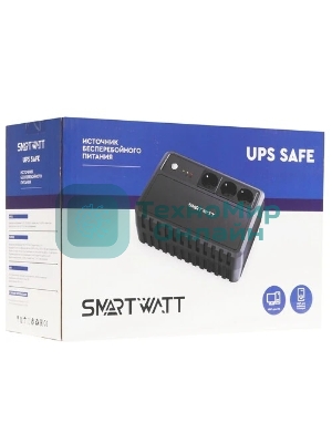 Источник бесперебойного питания SMARTWATT UPS SAFE 1000 черный, 1000/600 ВА/Вт, линейно-интерактивный, напольный, LED индикация, Shuko CEE7/4 - 3 шт.
