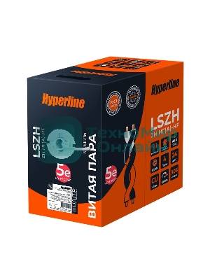 Кабель информационный Hyperline UUTP4R-C5E-S24-IN-LSZH-GY-305 cat.5e UTP 4 пары 24AWG LSZH внутренний 305м серый
