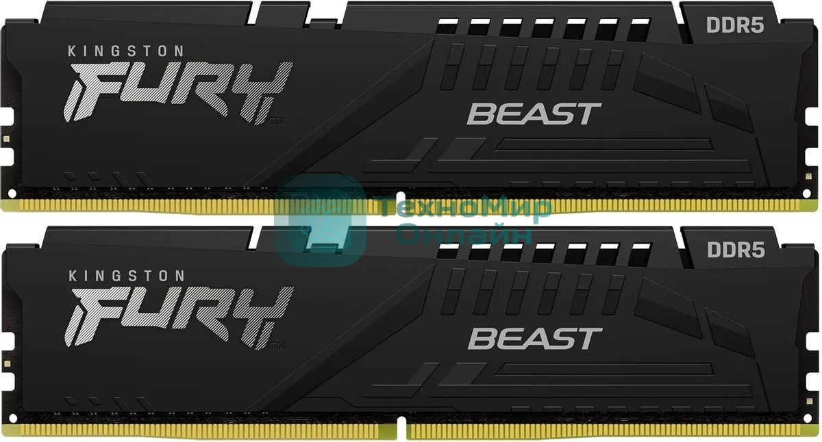 Оперативная память Kingston Fury Beast, DDR5, 32Gb (2x16GB), 6000MHz, CL30, DIMM, с радиатором, черный