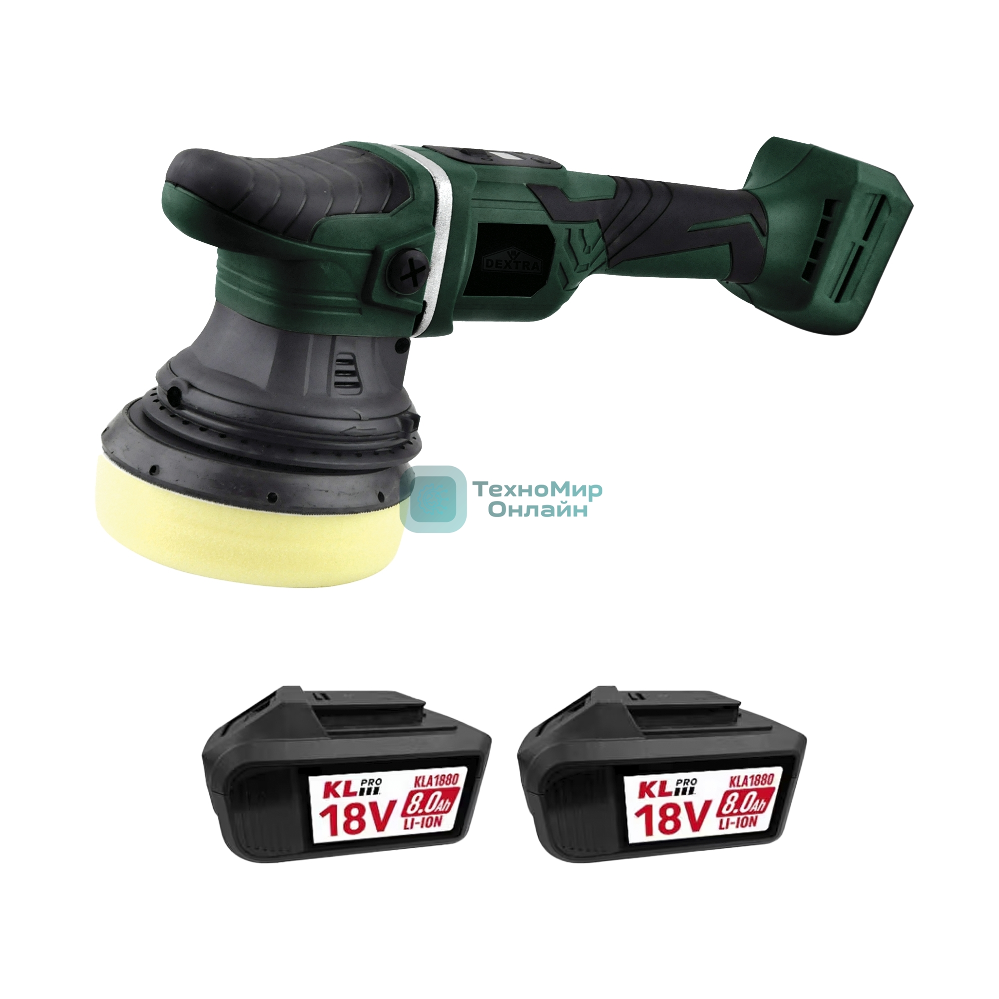 Профессиональная бесщеточная полировальная машина аккумуляторная KLPRO KLPS18B-80 (18В, Li-ion-2шт, 8.0А·ч, 125мм, М14, 2000-4800 об/мин З/У,сумка)