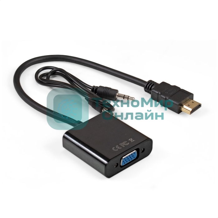 Кабель-переходник HDMI-VGA ExeGate EX-HDMIM-VGAF-3.5JackS-0.3 (19M/15F, 0,3м + аудио 3.5мм Jack M 0,5м) Преобразователь цифрового HDMI сигнала в VGA видео и стерео-аудио
