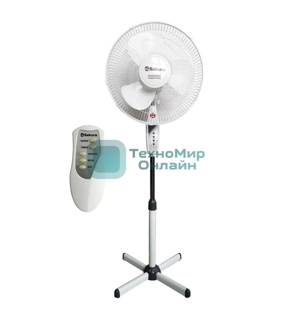 Вентилятор напольный Sakura SA-16G белый/серый ПДУ таймер