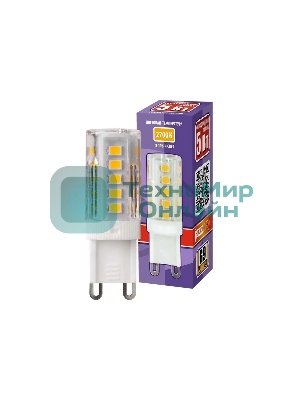 Лампа светодиодная JazzWay PLED-G9 5Вт капсульная 2700К теплый белый G9 320 лм 220-230В
