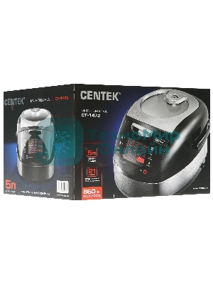 Мультиварка Centek CT-1472 Ceramic черный/сталь, 860 Вт, 5.0 л, LED, 21 программа