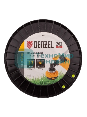 Леска для триммера Denzel звезда, 2,7мм х 202м, на DIN катушке FLEX CORD