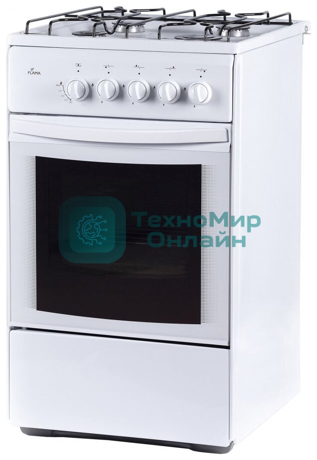 Плита газовая Flama RG 24019 белый, конфорок 4 шт, духовка 50 л, 50 см x 85 см x 60 см
