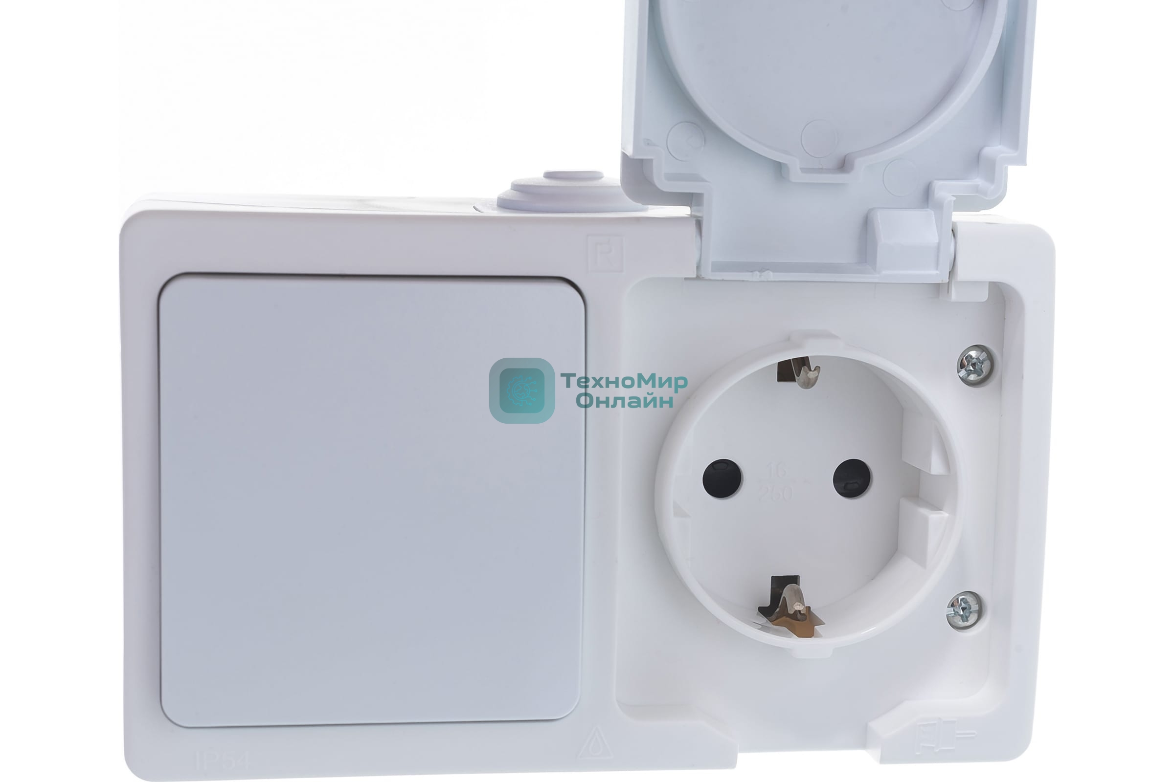 Блок ОП Аллегро 1-кл. вык. + роз. с заземл. защ. шторки с крыш. IP54 бел. UNIVersal 5562968