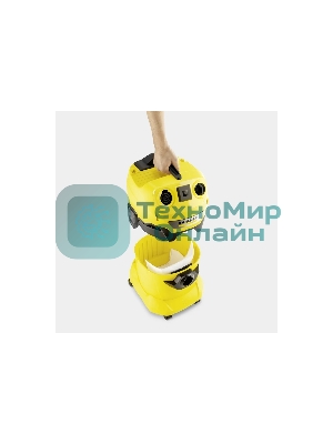 Строительный пылесос Karcher WD 4 P V-20/5/22 желтый, 1000 Вт, уборка сухая/сбор воды/выдув, пылесборник мешок/контейнер, 20 л