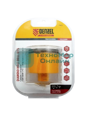 Сверло алмазное по керамограниту Denzel 75мм мокрое резание, М14
