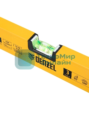 Уровень алюминиевый Denzel магнит., фрезерованный, 3 глазка (1 зеркал.), 0,5 мм/м, 600 мм